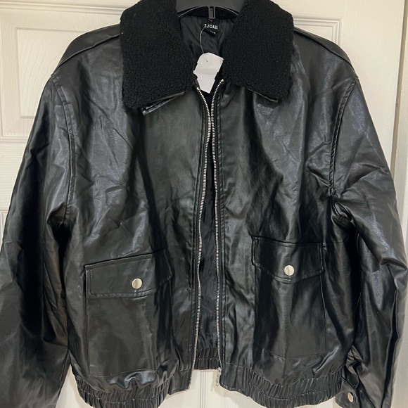 NEW faux Leather sherpa collar bomber Jacket - Picture 6 of 6